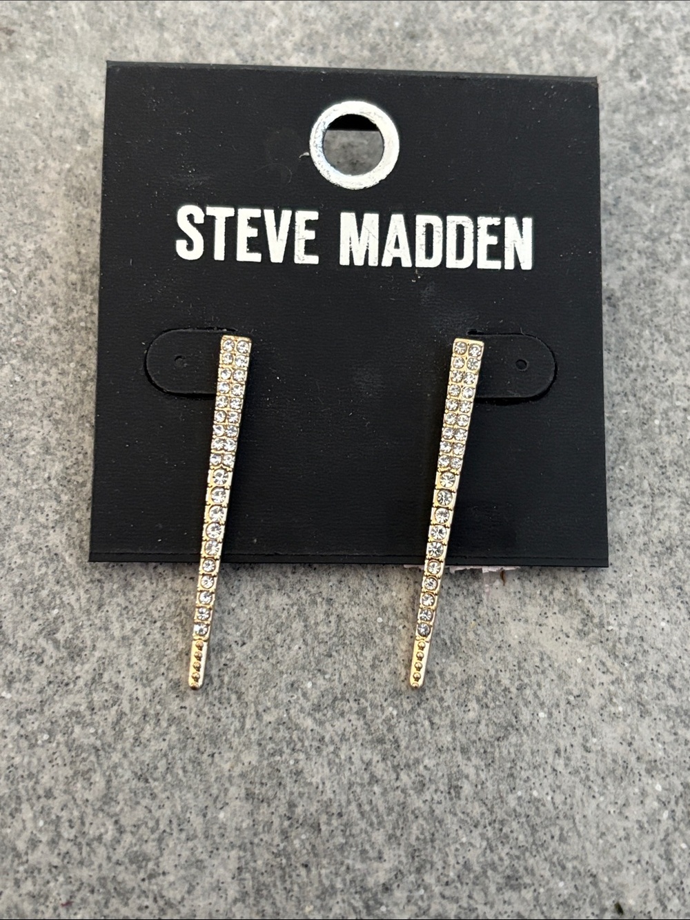 Steve Madden Goldtone Crystal Linear Drop Earrings Inverted Triangle